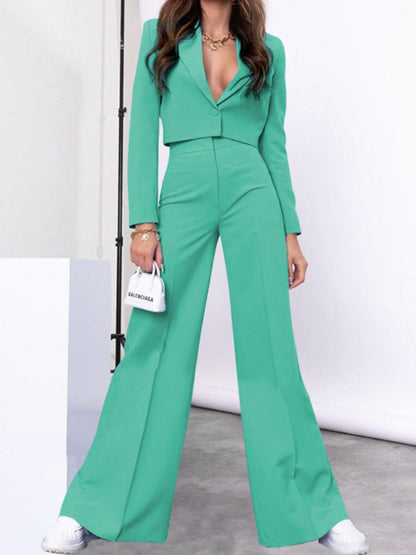 Cropped Top and Wide Leg Pants Set