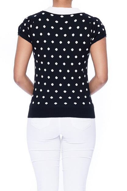 Puffed Cap Sleeve Polka Dot Jacquard Sweater