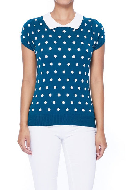 Puffed Cap Sleeve Polka Dot Jacquard Sweater