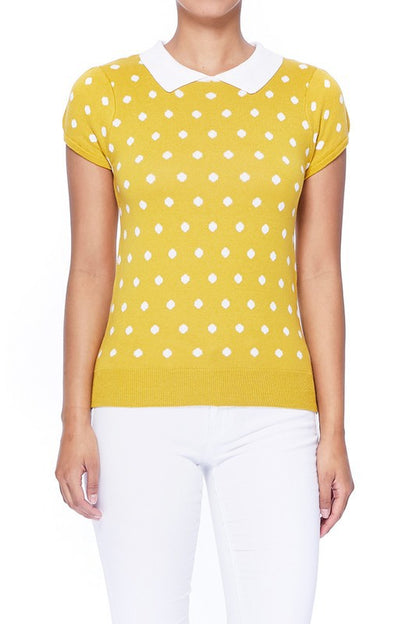 Puffed Cap Sleeve Polka Dot Jacquard Sweater