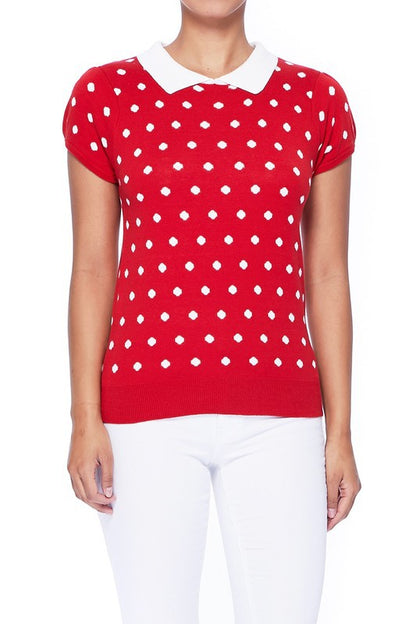 Puffed Cap Sleeve Polka Dot Jacquard Sweater