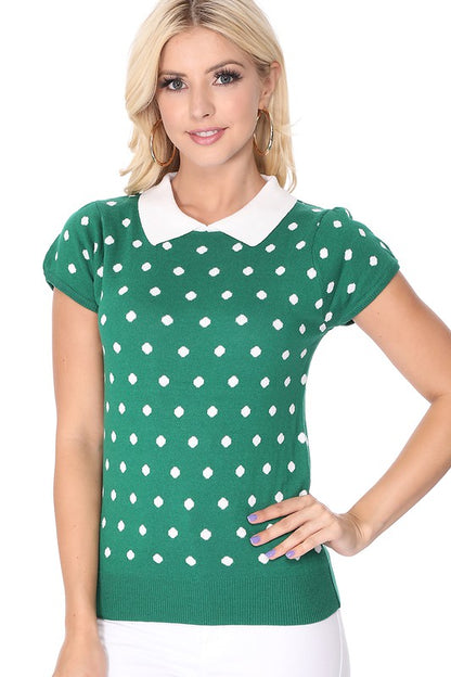 Puffed Cap Sleeve Polka Dot Jacquard Sweater