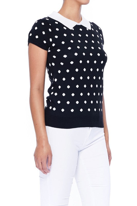 Puffed Cap Sleeve Polka Dot Jacquard Sweater