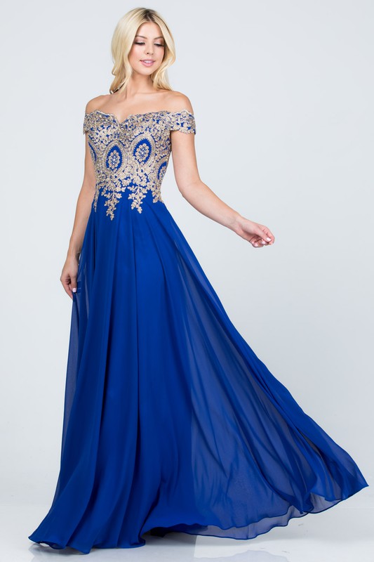 Off the shoulder chiffon gown