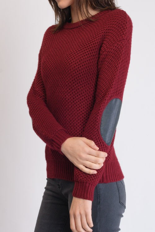 Honeycomb Stitch Sweater Top. w/ Elbow Patch