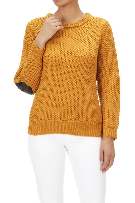 Honeycomb Stitch Sweater Top. w/ Elbow Patch