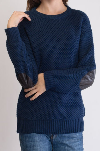 Honeycomb Stitch Sweater Top. w/ Elbow Patch