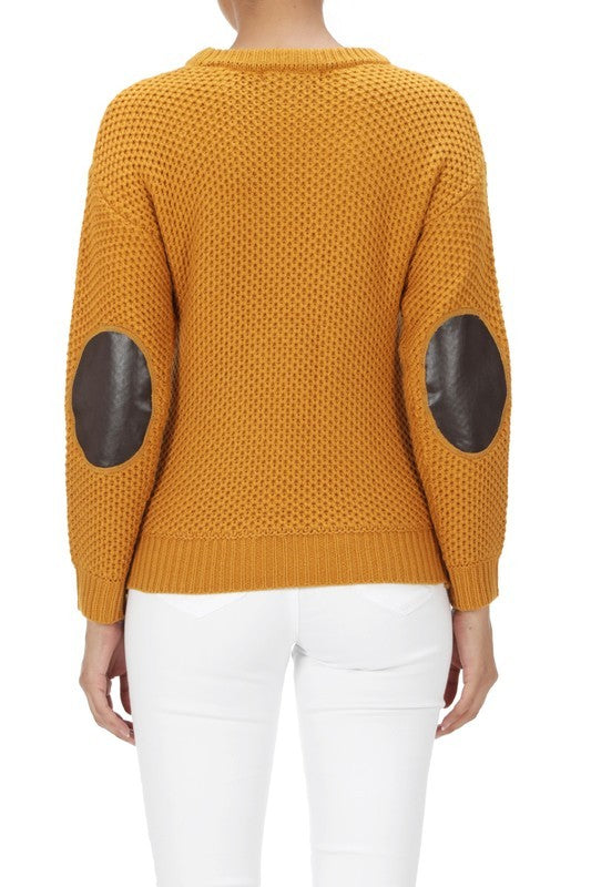 Honeycomb Stitch Sweater Top. w/ Elbow Patch