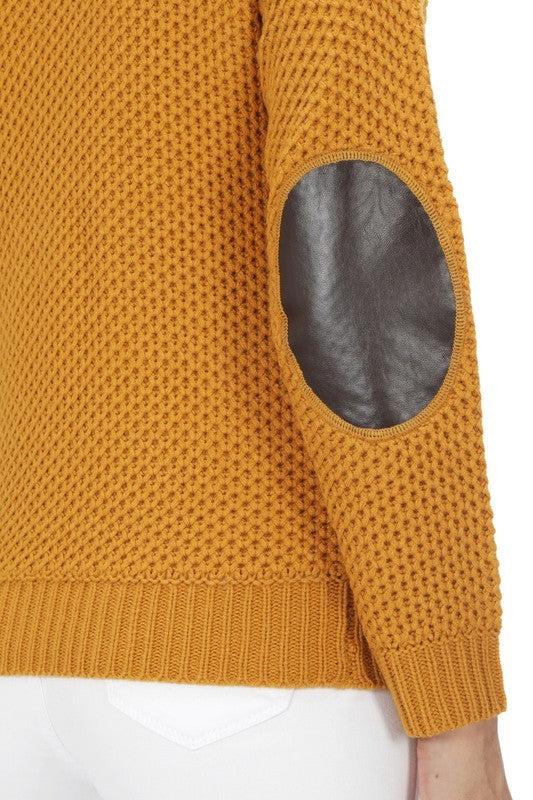 Honeycomb Stitch Sweater Top. w/ Elbow Patch