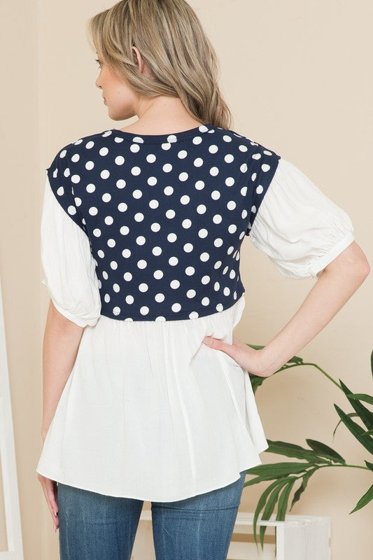 Polka Dot Balloon Sleeve Baby Doll Tunic