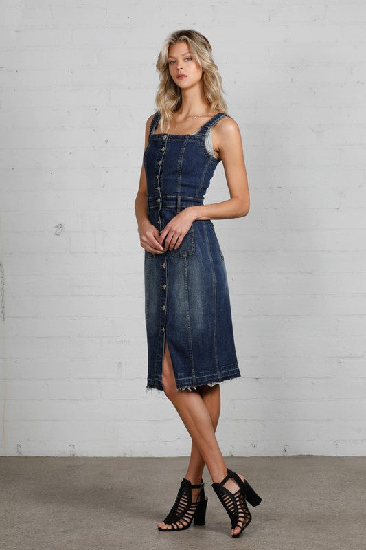 SUSPENDERS RAW DENIME DRESS