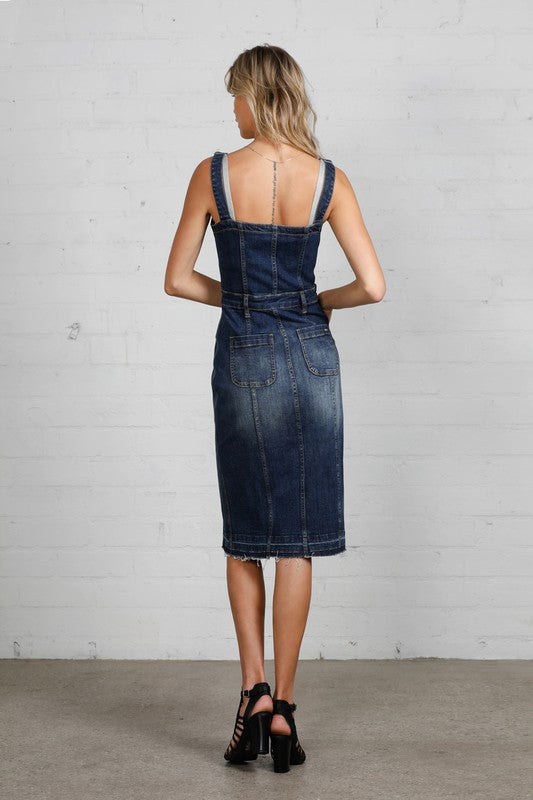 SUSPENDERS RAW DENIME DRESS