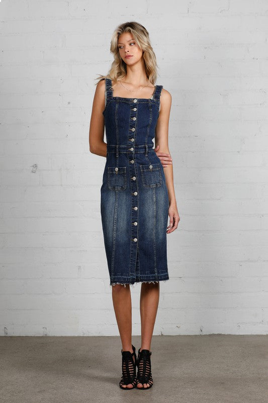 SUSPENDERS RAW DENIME DRESS