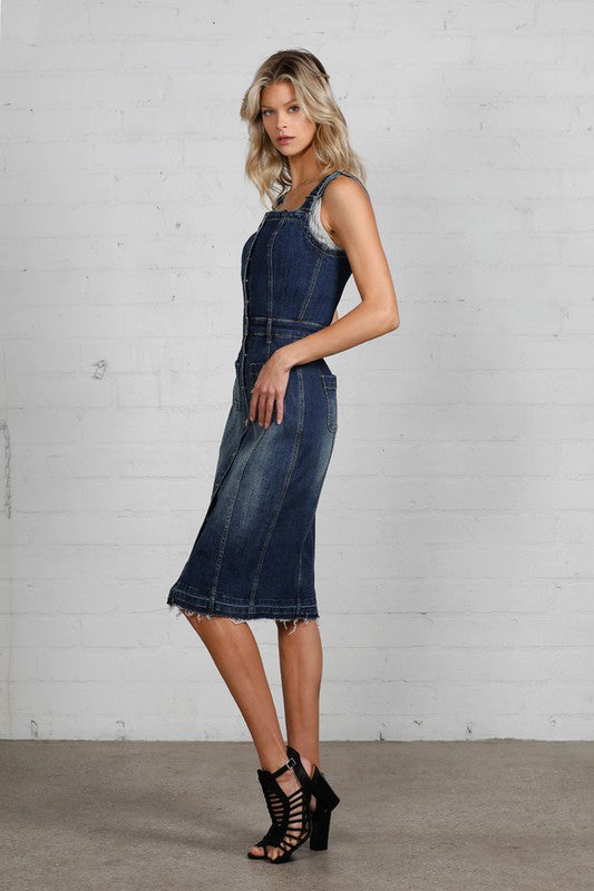 SUSPENDERS RAW DENIME DRESS