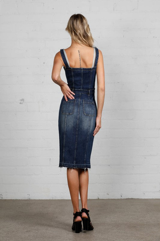 SUSPENDERS RAW DENIME DRESS