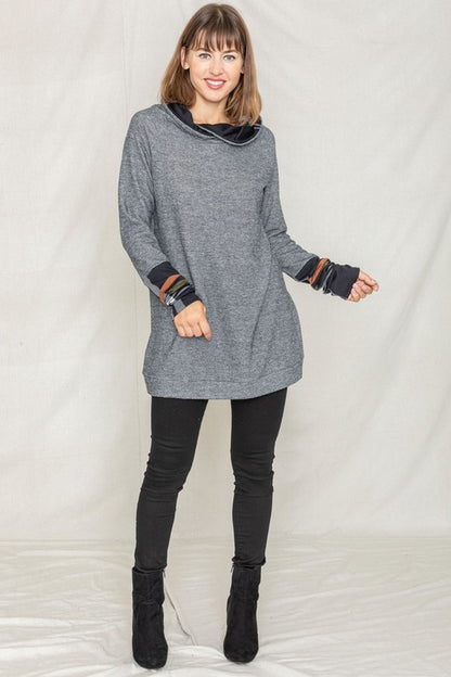 Terry Plaid Trim Hooded Tunic