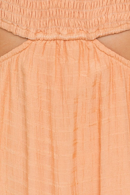 Orange V-Neck Smocking Bodice Dress