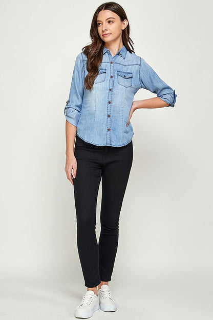 TENCEL TOP DENIM BLOUSE