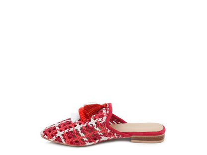 London Rag MARIANA WOVEN FLAT MULES WITH TASSELS