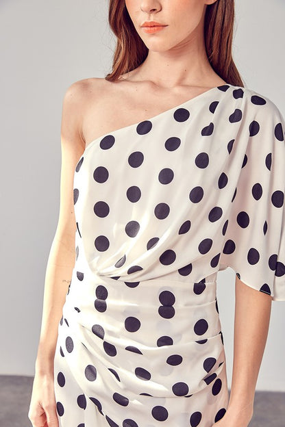 One Shoulder Polka Dot Wrap Dress