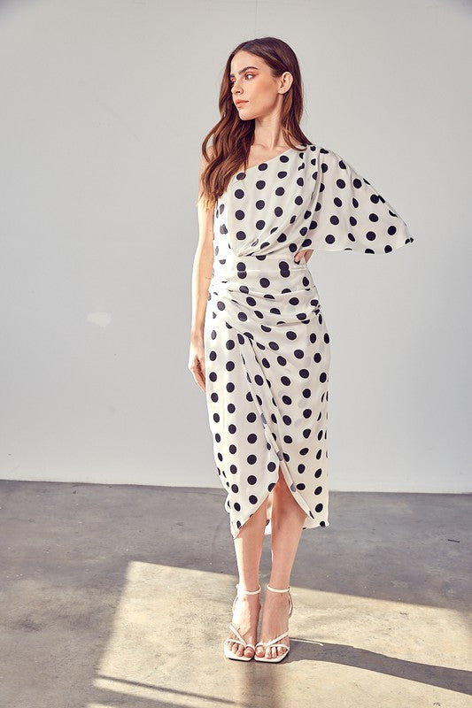 One Shoulder Polka Dot Wrap Dress