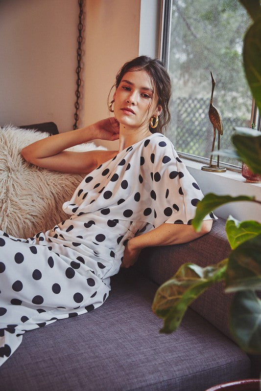 One Shoulder Polka Dot Wrap Dress