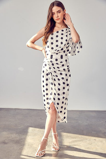 One Shoulder Polka Dot Wrap Dress