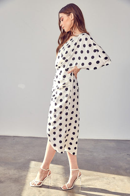 One Shoulder Polka Dot Wrap Dress