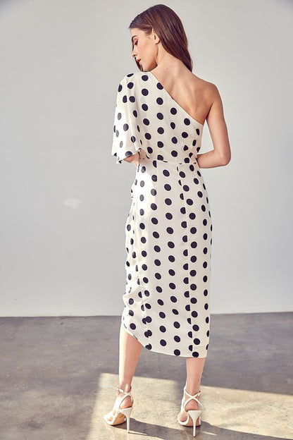 One Shoulder Polka Dot Wrap Dress