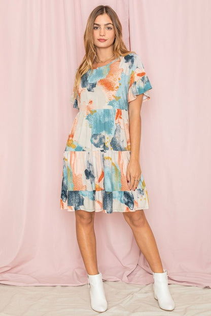 Tie Dye Ruffle Triple Tiered Midi Dress