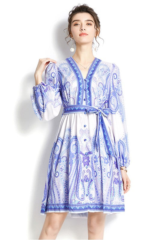 Floral V-Neck Long Sleeve Dress