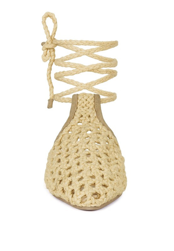 TUTSI HANDWOVEN HONEYCOMB COTTON TIE UP MULE FLATS