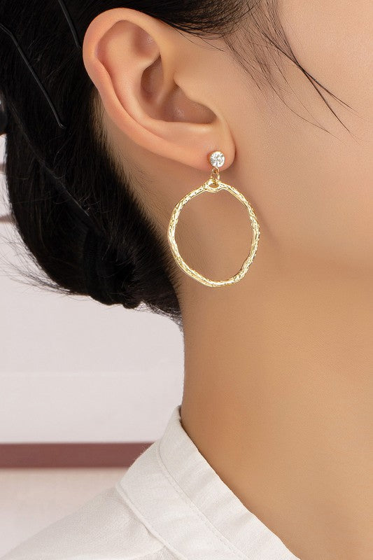 Hammered hoop drop earrings