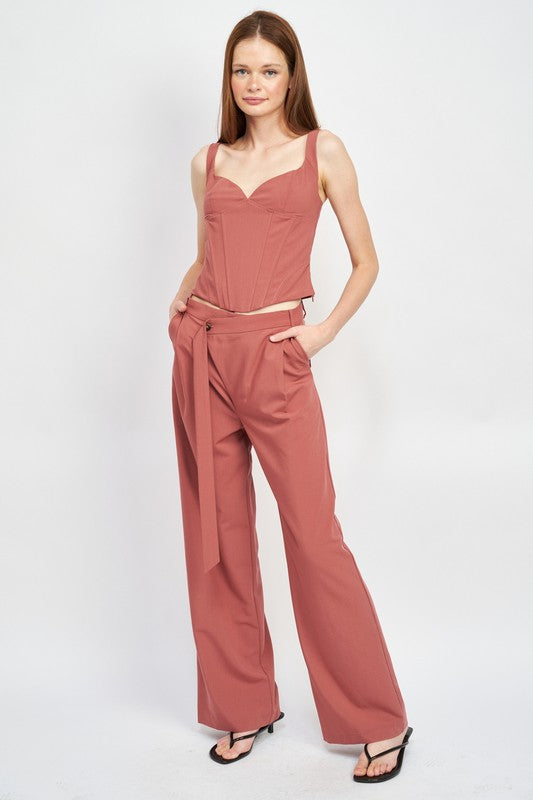 ASYMMETRICAL LONG BELT TROUSERS