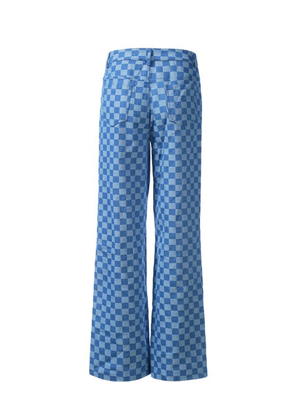 Watercolor Checks Patterned Denim Pants