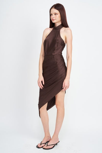 HALTER NECK ASYMMETRICAL DRESSH