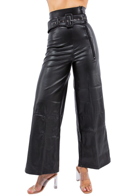 Black PU Leather Pants – High-Waisted Vegan Leather Trousers, Slim Fit Faux Leather Skinny Pants for Women