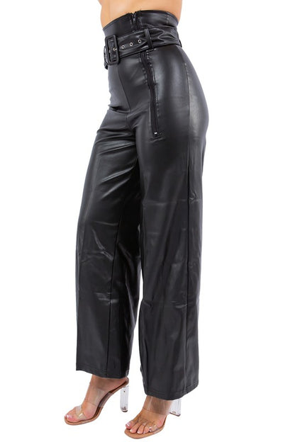 Black PU Leather Pants – High-Waisted Vegan Leather Trousers, Slim Fit Faux Leather Skinny Pants for Women