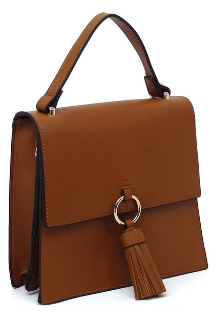 Fashion Ring Tassel Flap Crossbody Satchel