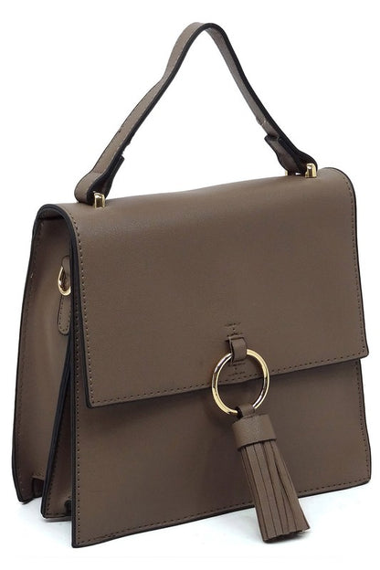 Fashion Ring Tassel Flap Crossbody Satchel