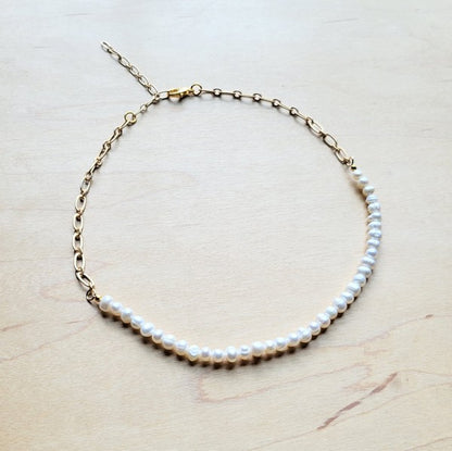 Genuine Pearl Necklace w/ Gold Chain Accent