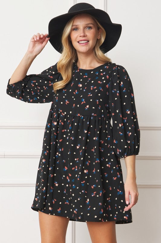 Abstract Polka Dot Bishop Sleeve Mini Dress