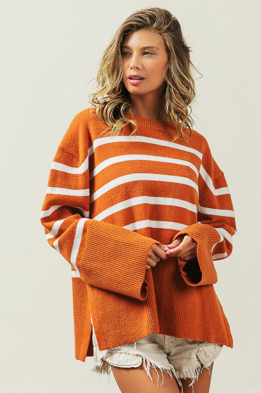 Ribbed Hem Stripe Sweater