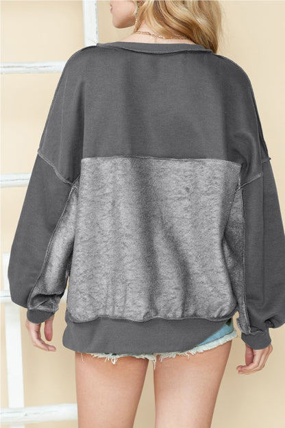 Cotton slouchy Drop Shoulder Henley Sweatshirt