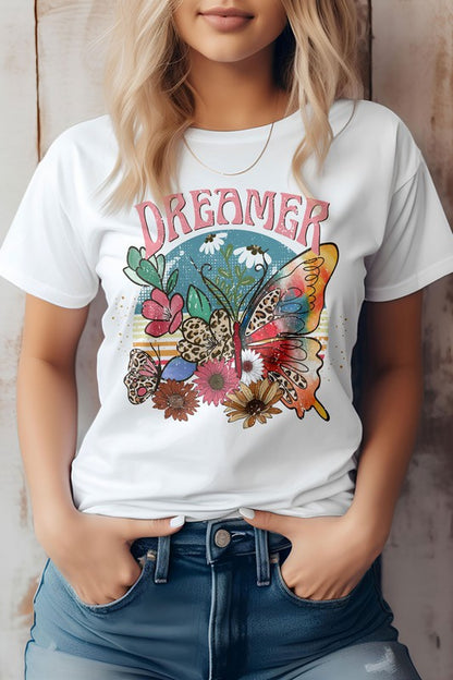 Retro Vintage Dreamer Butterfly Graphic T-Shirt