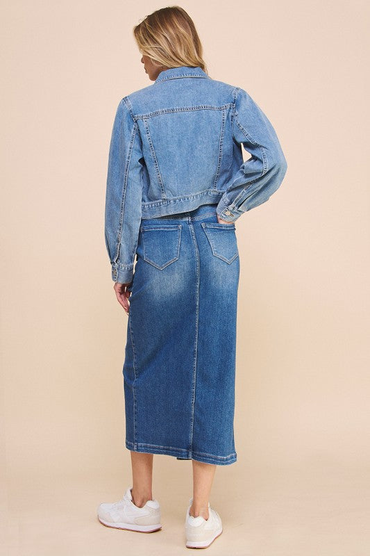 FRONT SLIT CARGO DENIM SKIRT