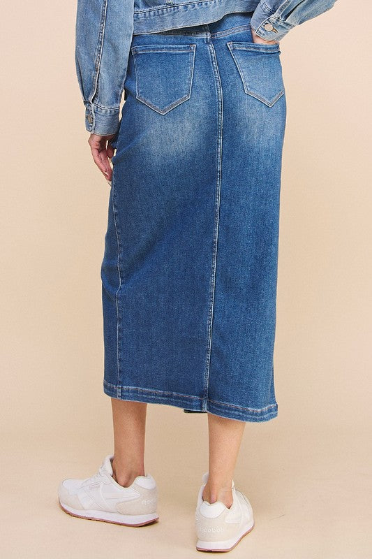 FRONT SLIT CARGO DENIM SKIRT