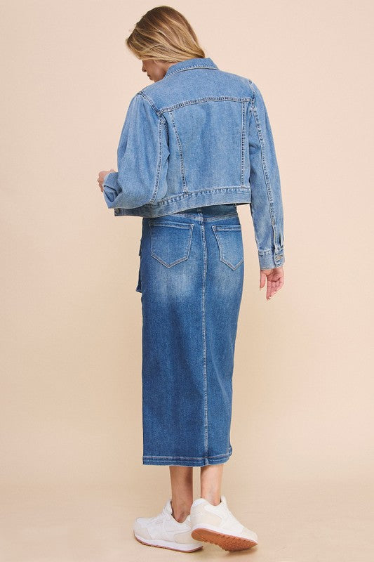 FRONT SLIT CARGO DENIM SKIRT