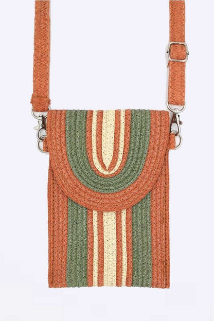 Mix Color Straw Crossbody Phone Bag