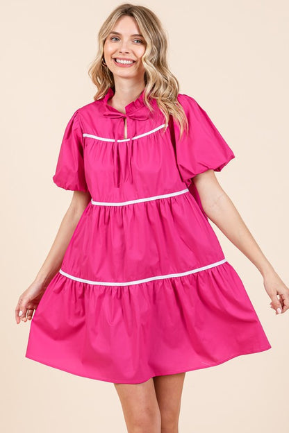 Piping Detailed Babydoll Mini Dress